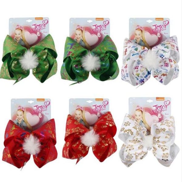 2 PCS Big Size Christmas Hair Ball Girl Kids Bow Children Hairpin Hair Accessories (White+Colorful) - Image 3