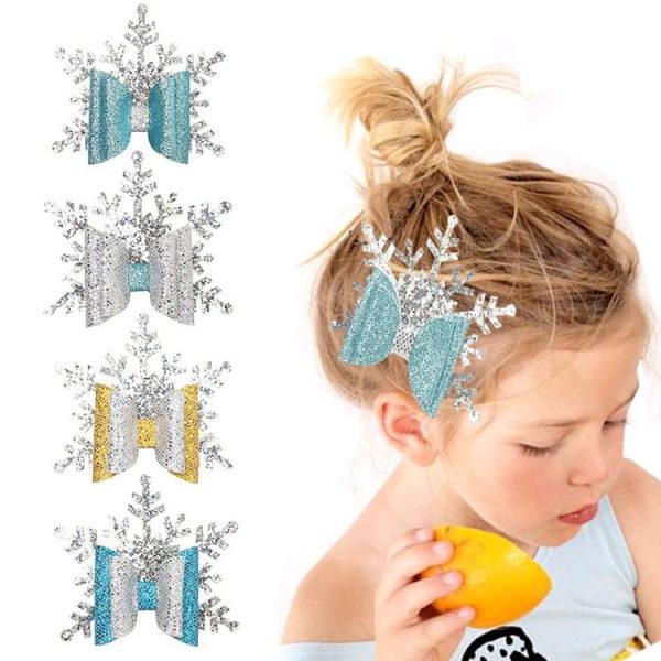 6 PCS Christmas Snowflake Girl Bow Hairpin Baby Headwear Hair Accessories (Silver) - Image 6