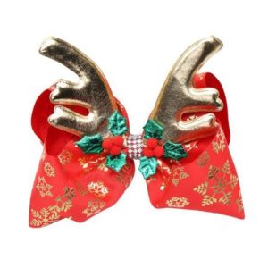 2 PCS Christmas Large Size Gold Antlers Diamonds Kids Bow Hairpin Baby Girl Tiara Hair Accessories (Red)