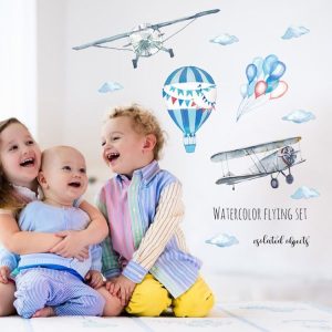 Baby Room Hand-Painted Watercolor Airplane Hot Air Balloon Children Room Living Room Porch Corner Home Decoration Sticker