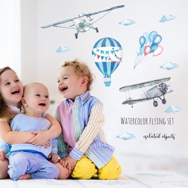 Baby Room Hand-Painted Watercolor Airplane Hot Air Balloon Children Room Living Room Porch Corner Home Decoration Sticker