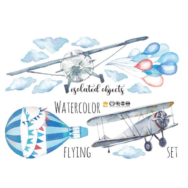 Baby Room Hand-Painted Watercolor Airplane Hot Air Balloon Children Room Living Room Porch Corner Home Decoration Sticker - Image 2