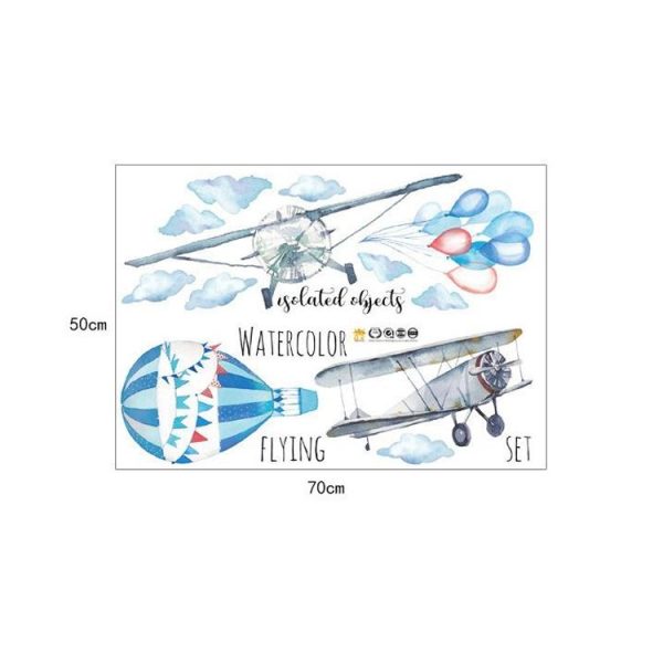 Baby Room Hand-Painted Watercolor Airplane Hot Air Balloon Children Room Living Room Porch Corner Home Decoration Sticker - Image 4