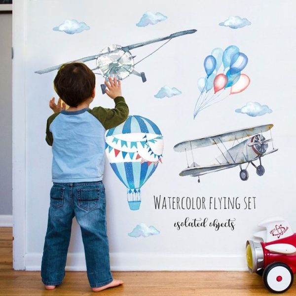 Baby Room Hand-Painted Watercolor Airplane Hot Air Balloon Children Room Living Room Porch Corner Home Decoration Sticker - Image 5