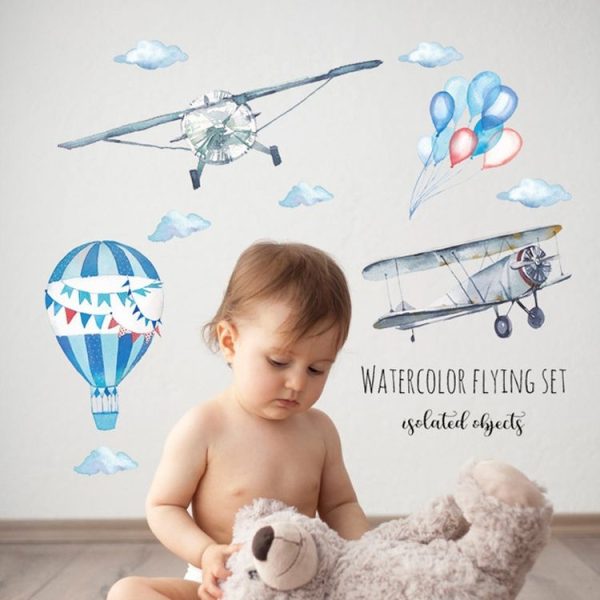 Baby Room Hand-Painted Watercolor Airplane Hot Air Balloon Children Room Living Room Porch Corner Home Decoration Sticker - Image 7