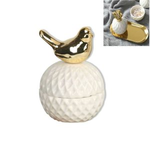 Jewelry Storage Box Small Animal Ceramic Plating Ring Box With Lid Jewelry Box (Little bird)