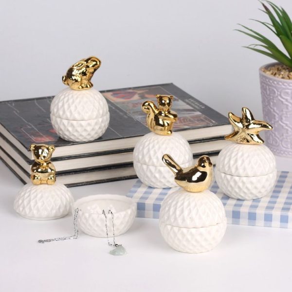Jewelry Storage Box Small Animal Ceramic Plating Ring Box With Lid Jewelry Box (Little bird) - Image 4