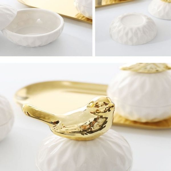 Jewelry Storage Box Small Animal Ceramic Plating Ring Box With Lid Jewelry Box (Little bird) - Image 6