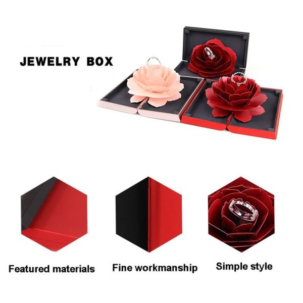 Creative Rose Rotating Ring Box Marriage Wedding Ring Box (Black) - Image 3