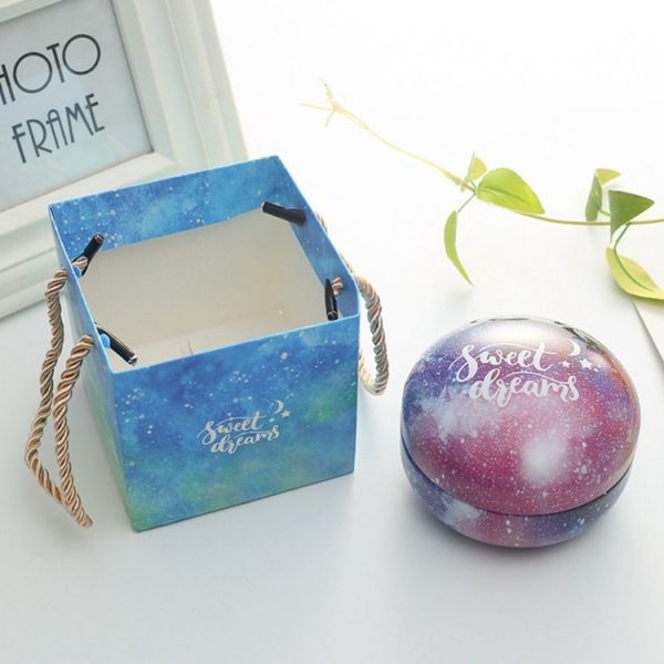 Romantic Valentine Day Candy Box Flat Round Candy Box Jewelry Gift Bird Box Tote Home Garden Festive Party Supplies, Color: Blue Sky+ tote bag - Image 2