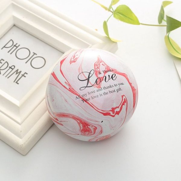 Romantic Valentine Day Candy Box Flat Round Candy Box Jewelry Gift Bird Box Tote Home Garden Festive Party Supplies, Color: Pink (Marble) - Image 2