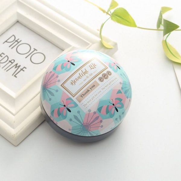Romantic Valentine Day Candy Box Flat Round Candy Box Jewelry Gift Bird Box Tote Home Garden Festive Party Supplies, Color: Blue Butterfly - Image 2