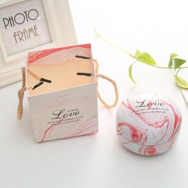 Romantic Valentine Day Candy Box Flat Round Candy Box Jewelry Gift Bird Box Tote Home Garden Festive Party Supplies, Color: Pink (marble)+ tote bag - Image 2