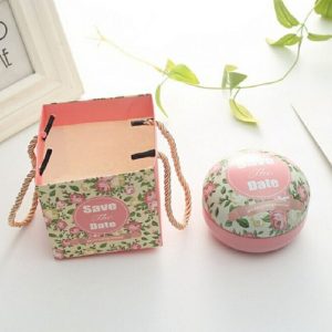 Romantic Valentine Day Candy Box Flat Round Candy Box Jewelry Gift Bird Box Tote Home Garden Festive Party Supplies, Color: Pink (save)+tote bag