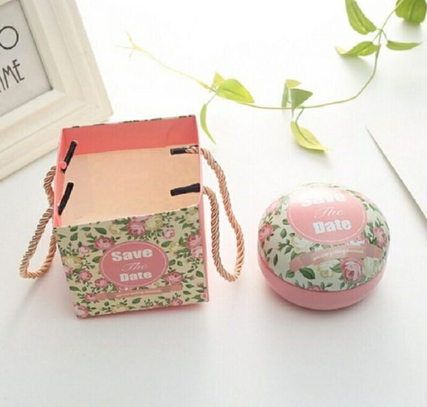 Romantic Valentine Day Candy Box Flat Round Candy Box Jewelry Gift Bird Box Tote Home Garden Festive Party Supplies, Color: Pink (save)+tote bag
