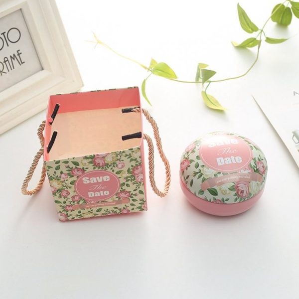 Romantic Valentine Day Candy Box Flat Round Candy Box Jewelry Gift Bird Box Tote Home Garden Festive Party Supplies, Color: Pink (save)+tote bag - Image 2