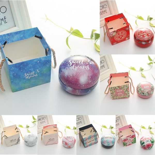 Romantic Valentine Day Candy Box Flat Round Candy Box Jewelry Gift Bird Box Tote Home Garden Festive Party Supplies, Color: Pink (save)+tote bag - Image 5
