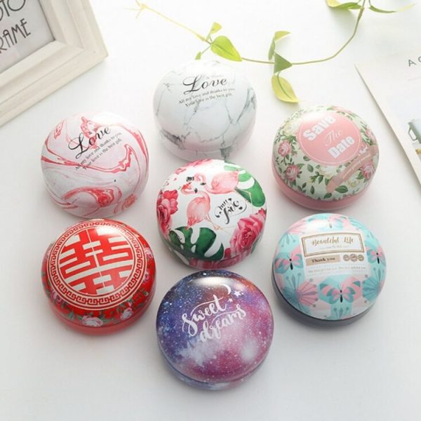 Romantic Valentine Day Candy Box Flat Round Candy Box Jewelry Gift Bird Box Tote Home Garden Festive Party Supplies, Color: White (marble) - Image 3