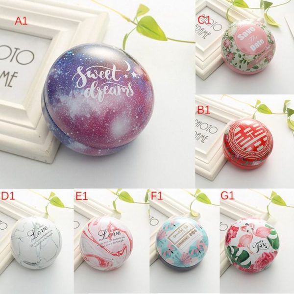 Romantic Valentine Day Candy Box Flat Round Candy Box Jewelry Gift Bird Box Tote Home Garden Festive Party Supplies, Color: White (marble) - Image 4
