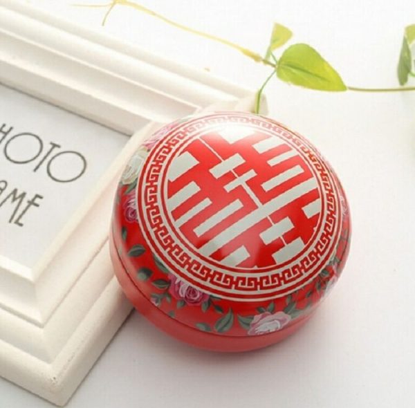 Romantic Valentine Day Candy Box Flat Round Candy Box Jewelry Gift Bird Box Tote Home Garden Festive Party Supplies, Color: Red