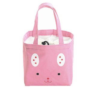 Cute Animal Waterproof Portable Box Ice Bag Student Insulation Rice Lunch Canvas Bag (Pink Rabbit)