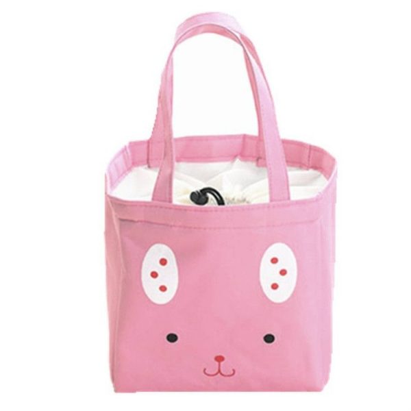 Cute Animal Waterproof Portable Box Ice Bag Student Insulation Rice Lunch Canvas Bag (Pink Rabbit)