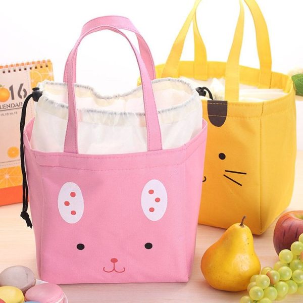 Cute Animal Waterproof Portable Box Ice Bag Student Insulation Rice Lunch Canvas Bag (Pink Rabbit) - Image 3