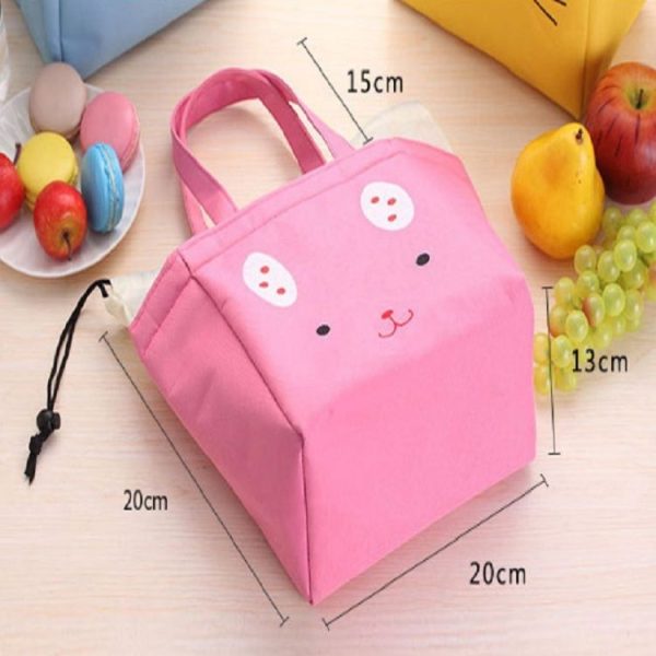 Cute Animal Waterproof Portable Box Ice Bag Student Insulation Rice Lunch Canvas Bag (Pink Rabbit) - Image 6