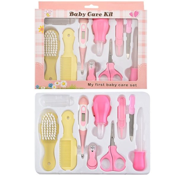 10 in 1 Kids Thermometer Feeding Nasal Manicure Clamp Nail Clipper Baby Care Kit (Yellow+Pink) - Image 2