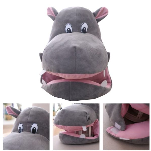 Cute Hippo Hat Cosplay Props Accessories Plush Head Photo props One size, Color: As Show - Image 2