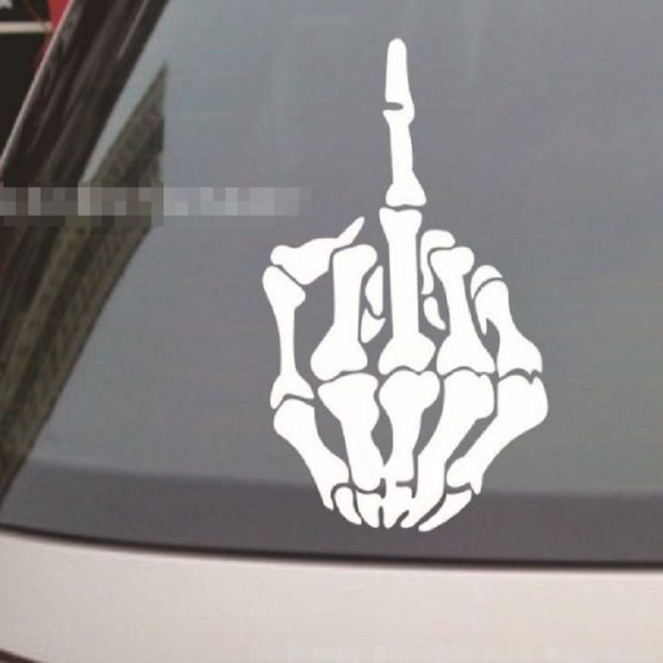 10 PCS Anti-High Beam Car Sticker Middle Finger Despise Reflective Car Sticker Bones Motorcycle Sticker (White) - Image 2