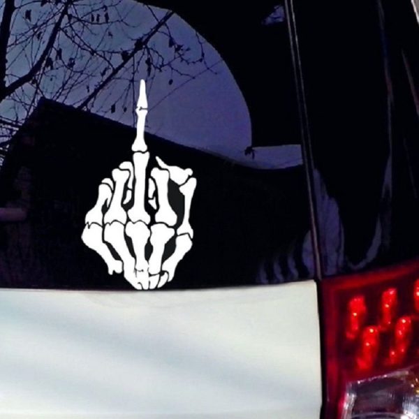 10 PCS Anti-High Beam Car Sticker Middle Finger Despise Reflective Car Sticker Bones Motorcycle Sticker (White) - Image 3