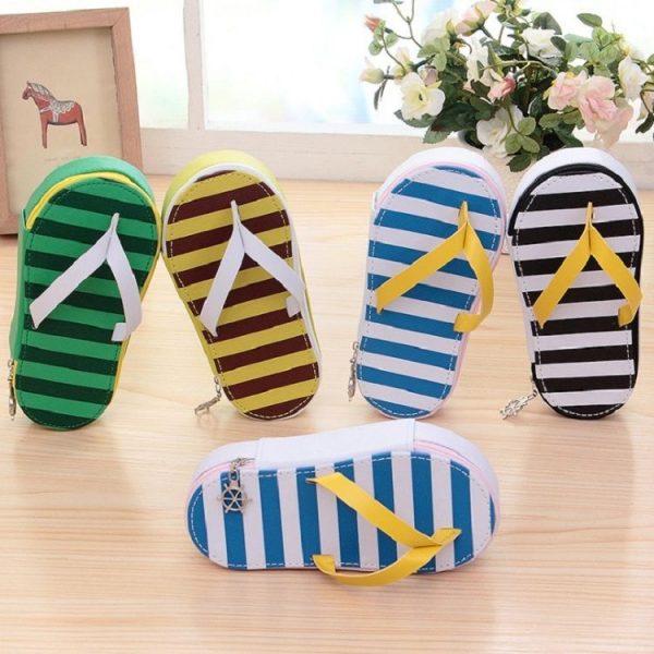 Cute Large-capacity Pencil Bag Slipper Style Pencil Case Makeup Storage Bag Green Stripe - Image 6