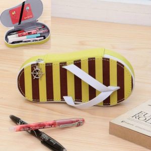 Cute Large-capacity Pencil Bag Slipper Style Pencil Case Makeup Storage Bag Yellow Stripe