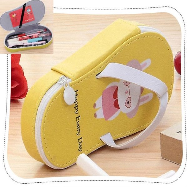 Cute Large-capacity Pencil Bag Slipper Style Pencil Case Makeup Storage Bag Cartoon Yellow - Image 2
