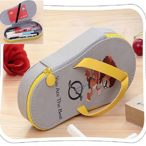 Cute Large-capacity Pencil Bag Slipper Style Pencil Case Makeup Storage Bag Cartoon Gray - Image 2
