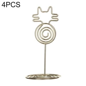 4 PCS Cartoon Cat Business Card Holder Metal Photo Clip Creative Desktop Note Clip (Gold)
