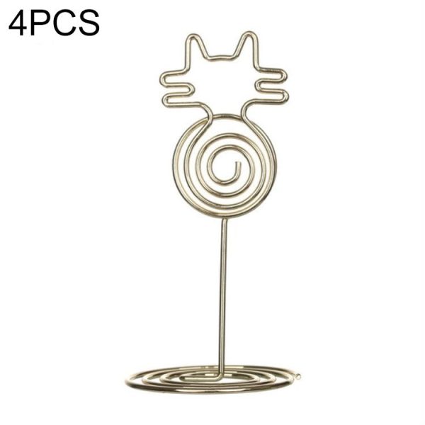 4 PCS Cartoon Cat Business Card Holder Metal Photo Clip Creative Desktop Note Clip (Gold)