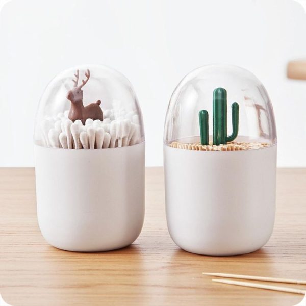 Creative Animal Plant Shape Toothpick Cotton Swab Storage Box Cactus - Image 3
