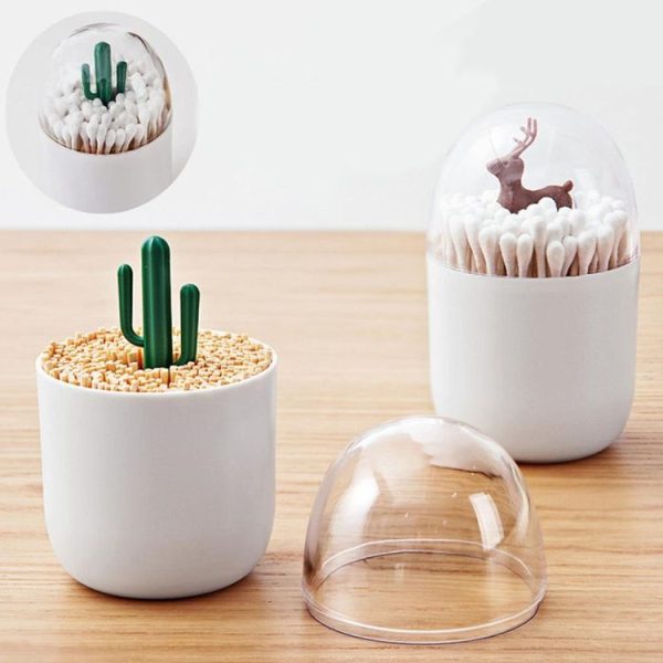 Creative Animal Plant Shape Toothpick Cotton Swab Storage Box Cactus - Image 5