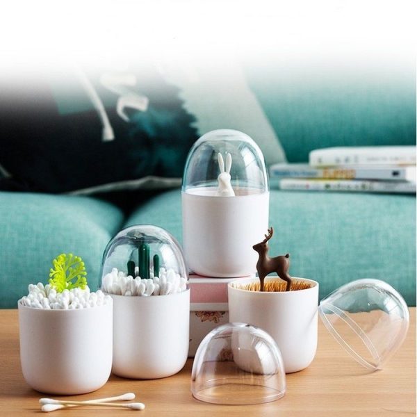 Creative Animal Plant Shape Toothpick Cotton Swab Storage Box Little Green Trees - Image 7