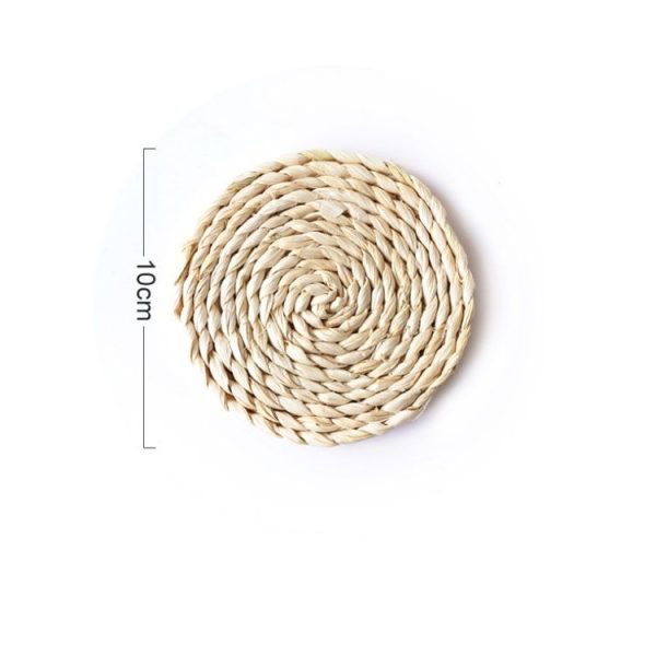 2 PCS Non-slip Natural Corn Woven Thickening Insulated Tea Mat Table Heat-resistant Casserole Mat Round Coaster 10cm - Image 3