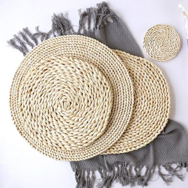2 PCS Non-slip Natural Corn Woven Thickening Insulated Tea Mat Table Heat-resistant Casserole Mat Round Coaster 10cm - Image 4