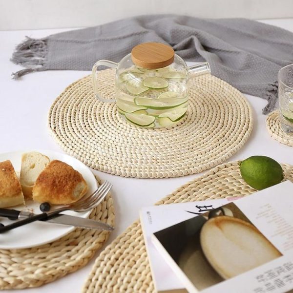 2 PCS Non-slip Natural Corn Woven Thickening Insulated Tea Mat Table Heat-resistant Casserole Mat Round Coaster 10cm - Image 5