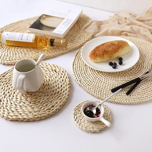2 PCS Non-slip Natural Corn Woven Thickening Insulated Tea Mat Table Heat-resistant Casserole Mat Round Coaster 10cm - Image 6