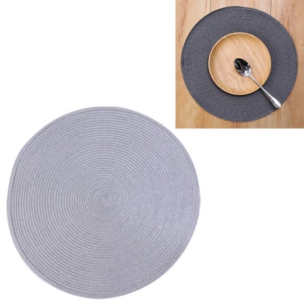 PP Environmentally Friendly Hand-woven Placemat Insulation Mat Decoration, Size: 38cm (Silver Grey)