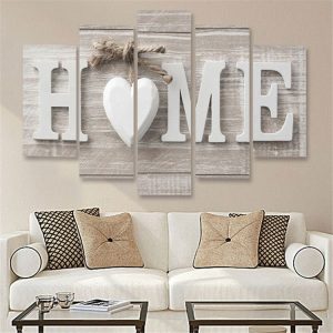 5 PCS Canvas Printing Love HOME Frameless Wall Art Pictures for Home Living Room Bedroom Decoration, Size: 25x40cm x2, 25x50cm x2, 25x60cm x1