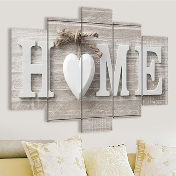 5 PCS Canvas Printing Love HOME Frameless Wall Art Pictures for Home Living Room Bedroom Decoration, Size: 25x40cm x2, 25x50cm x2, 25x60cm x1 - Image 3