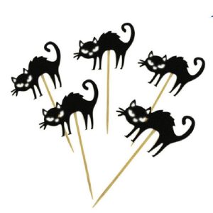2 Sets Halloween Party Decoration Cake Bamboo Sign (Cat)