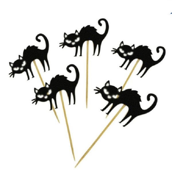 2 Sets Halloween Party Decoration Cake Bamboo Sign (Cat)